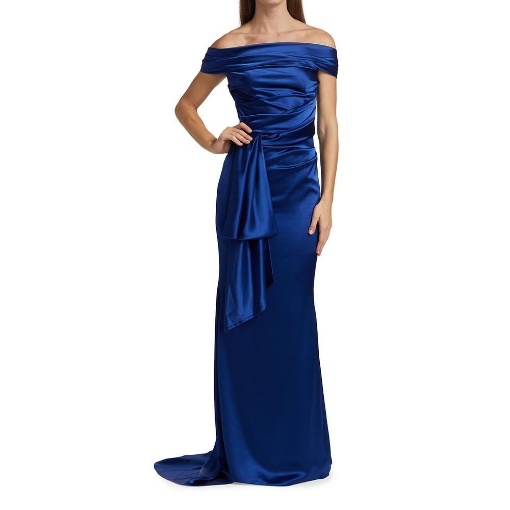Talbot Runhof Off-The-Shoulder Satin Gown US 14 $2395